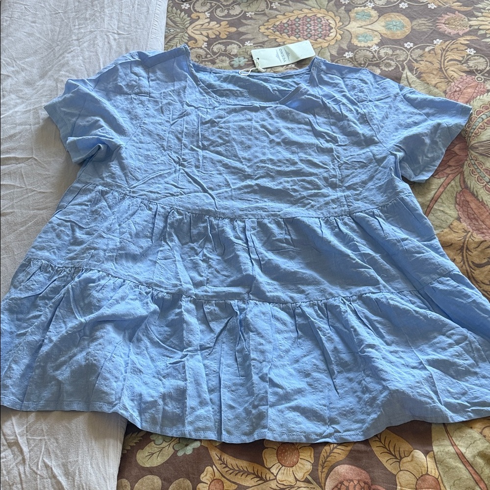 Women’s Light Blue Short Sleeve Top yes French painters top